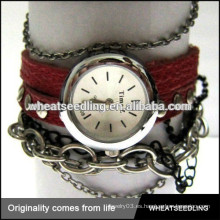 Par de niña de chico vintage retro envolver pulseras de cuero barato pulsera de reloj